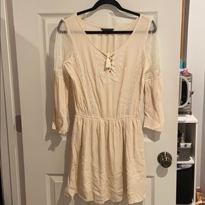 3 quarter sleeve, cream dress